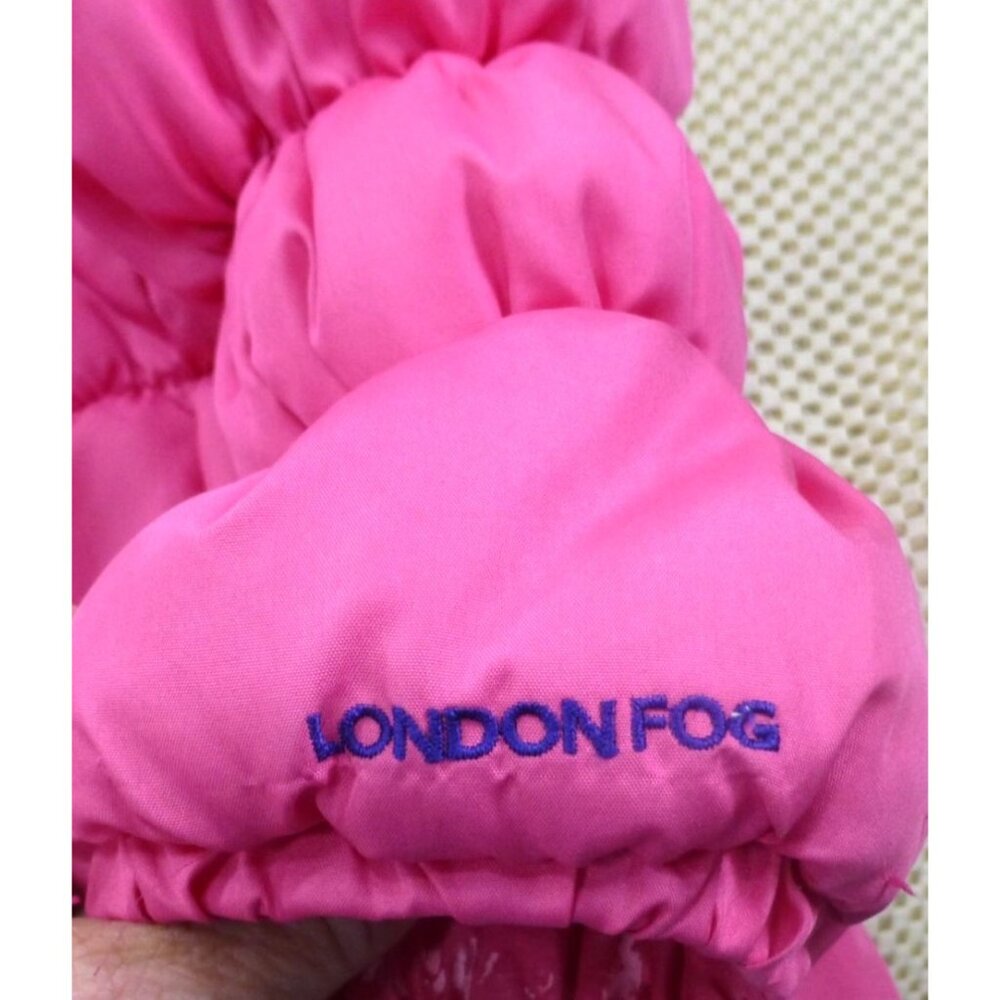 London Fog Girls Pink Puffer Coat W/ Hood & Floral Fleece Interior Size M 5-6 - Picture 11 of 11